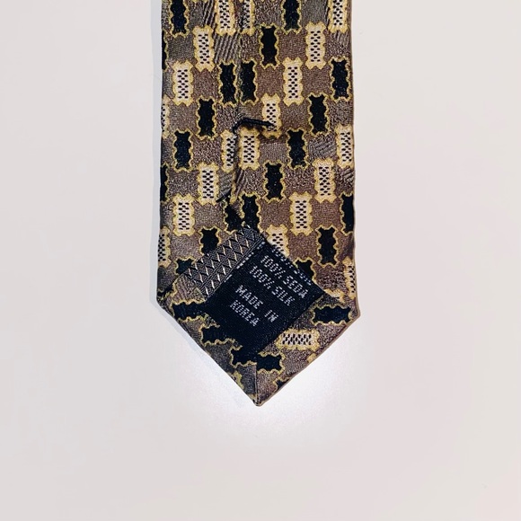 FRANCO DI NAPOLI  Men’s Necktie in Moss/Tan/Black with Geometric Design 100 Silk - Picture 3 of 4